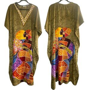 SANTE CLASSICS Women MuuMuu Ethnic Print Kaftan One Size Multicolor Lounge 49-7